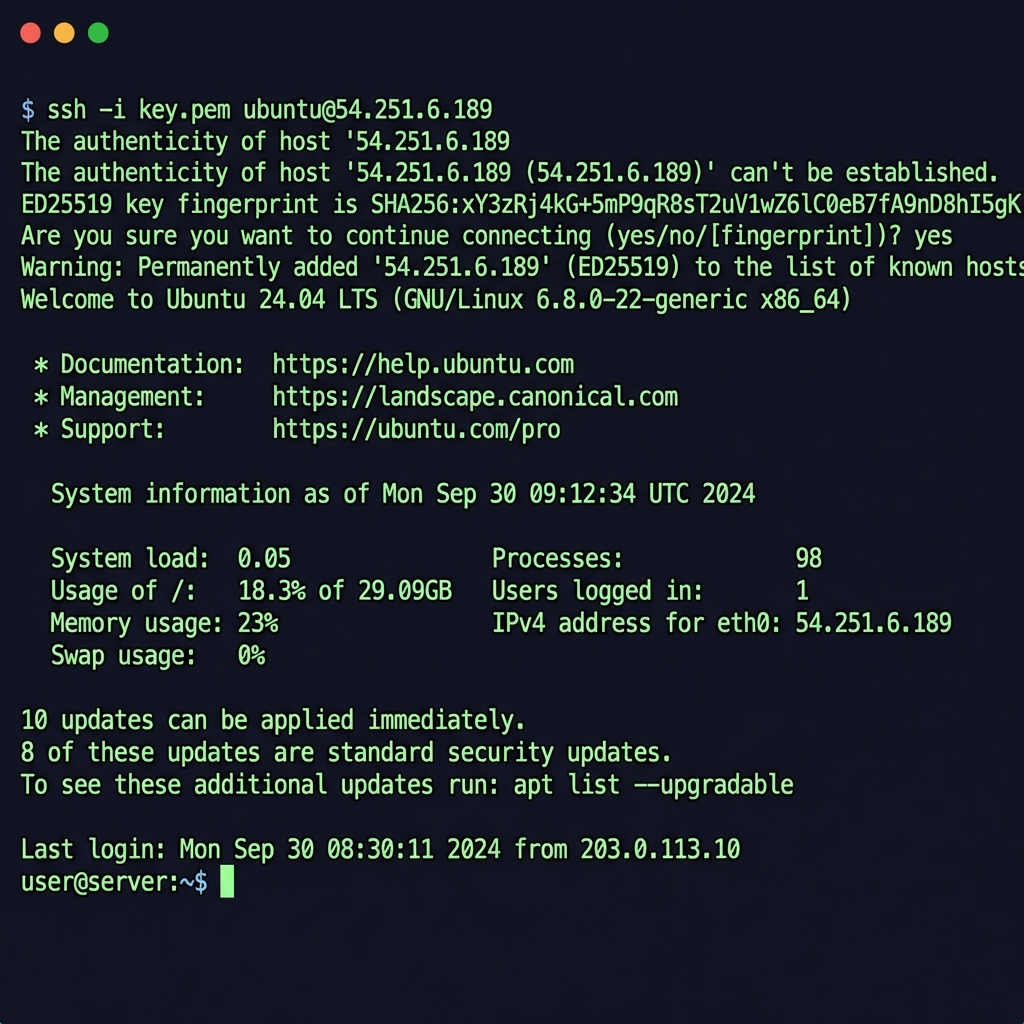 Terminal: SSH login to server